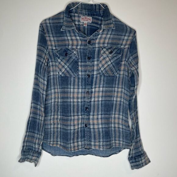 True Religion Flannel Workwear Shirt in Blue-White-Orange Plaid in Size Small - Picture 6 of 7